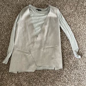Light gray suede and cotton cardigan